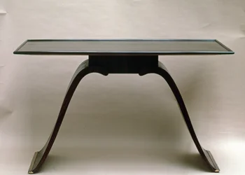 Tisch aus Makassar-Ebenholz mit messingbeschlagenen Füßen, ca. 1930-32